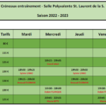 Créneaux entraînement 2022-2023